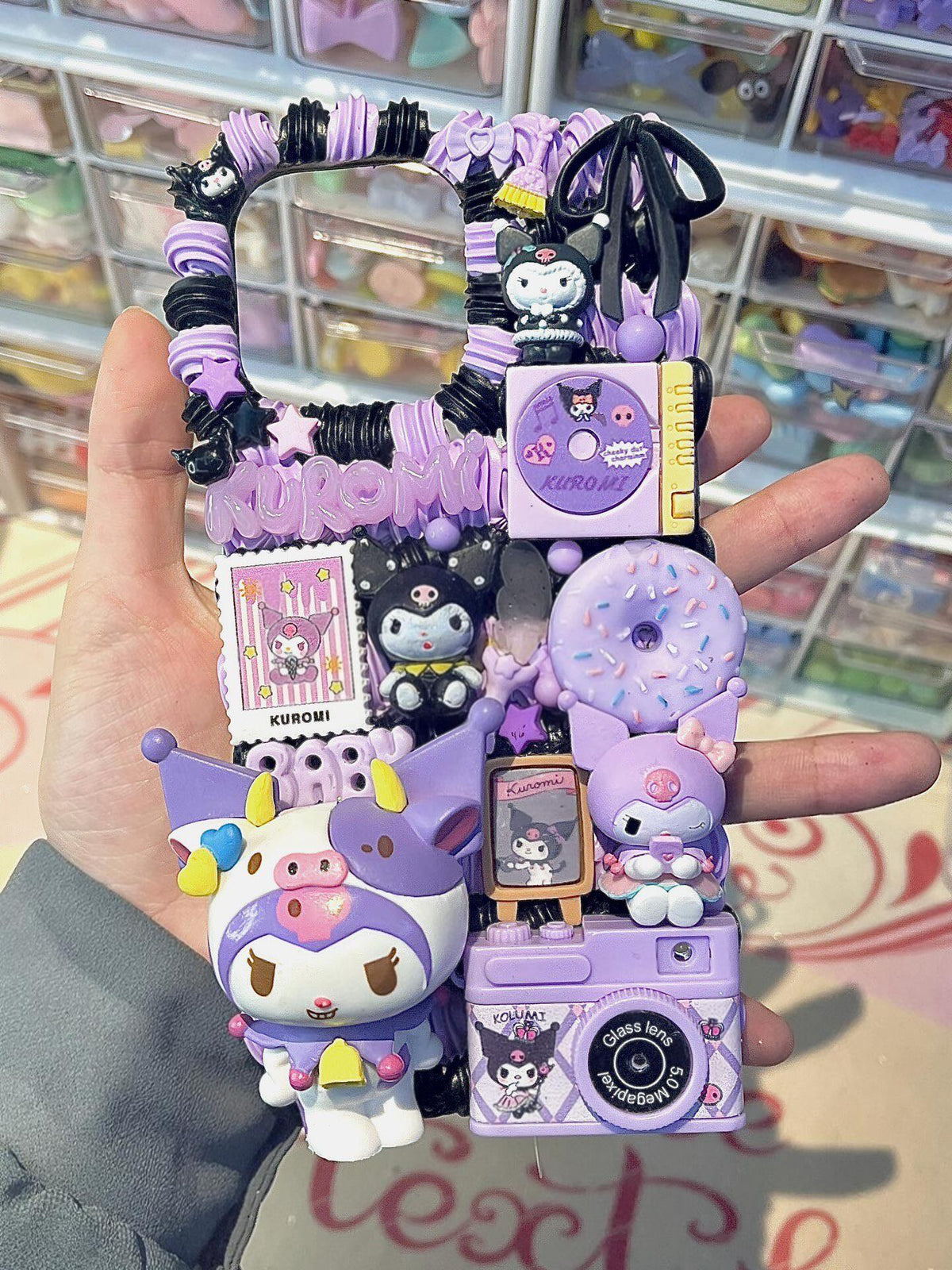 Kuromi Cream Glue Phone Case with Charms