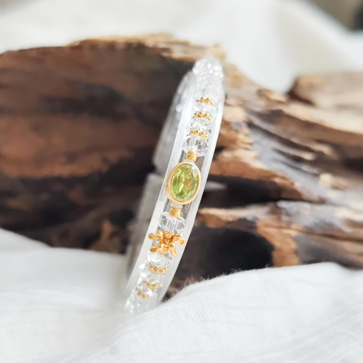 White Crystal Peridot Beaded Bracelet