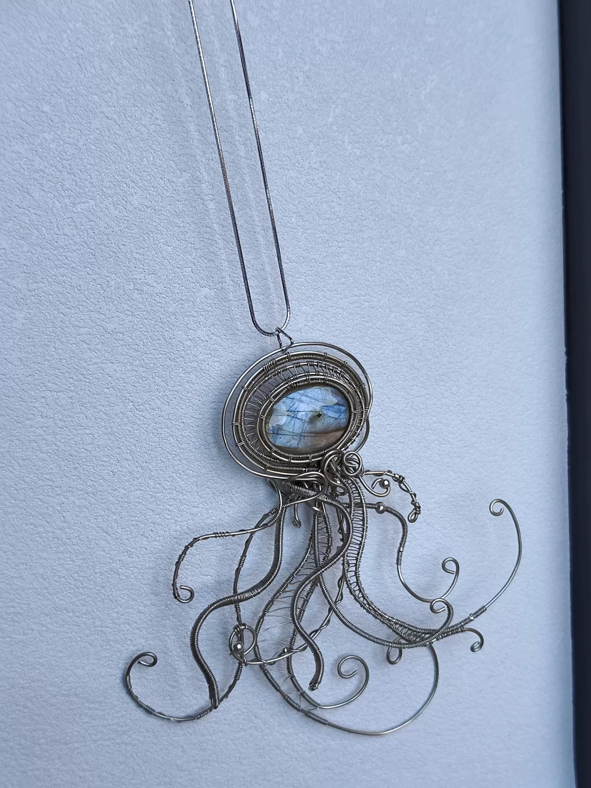 Labradorite Wire Wrapped Jellyfish Pendant Necklace