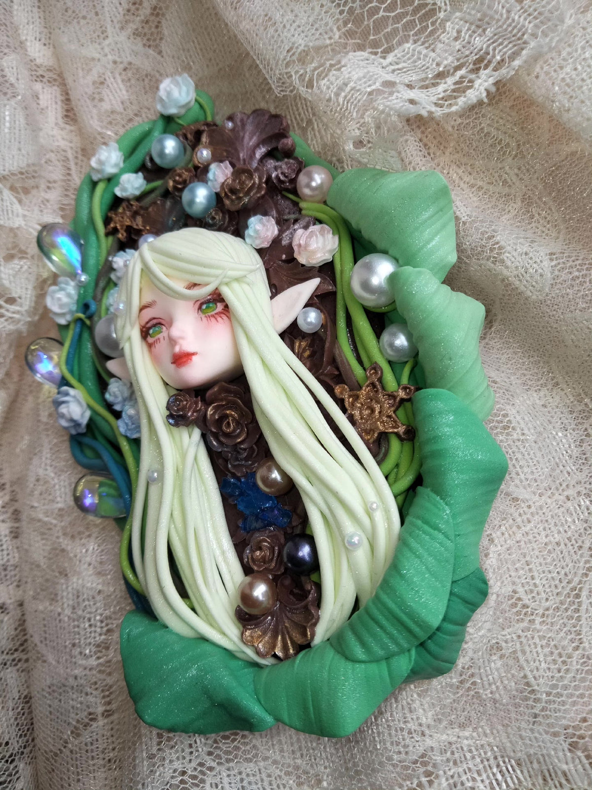 Clay Elf Head Fridge Magnet Floral Design