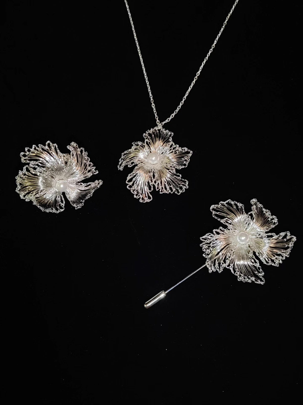 Handcrafted Wire Flower Jewelry Set