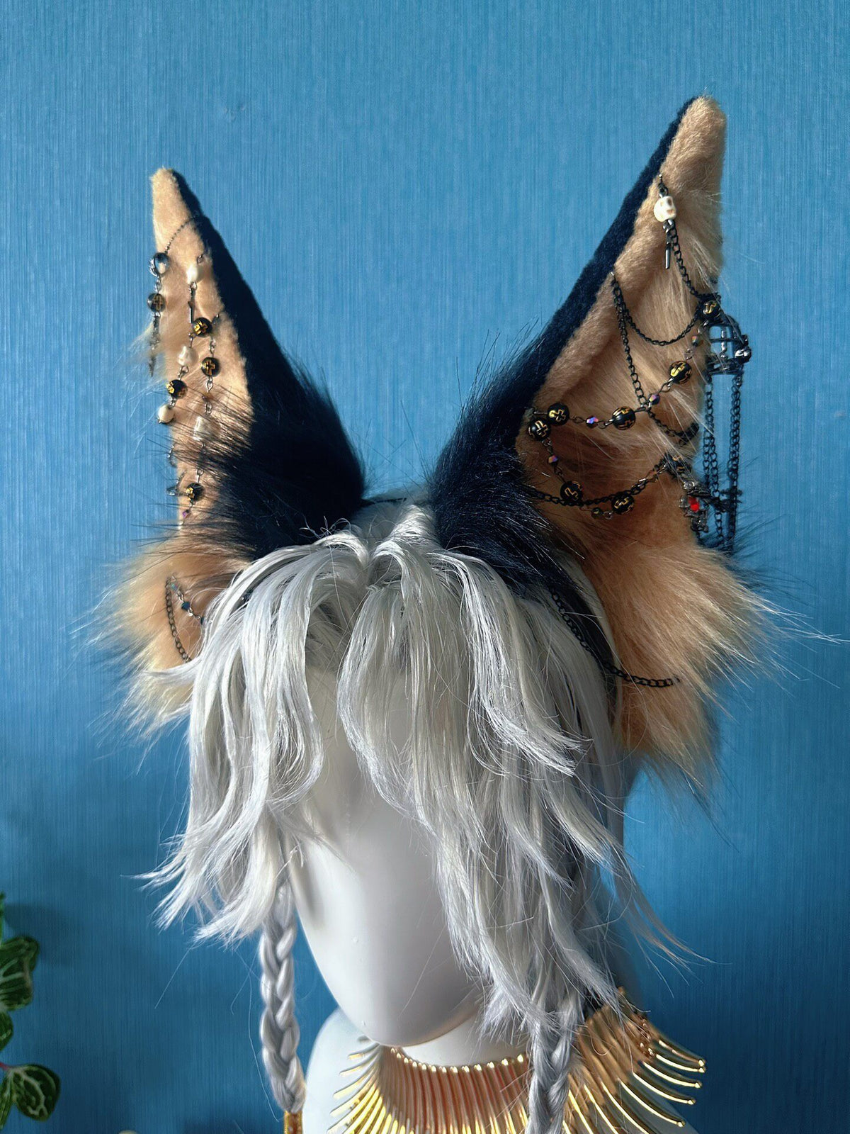 Doberman Ears Headband with Gothic Chains