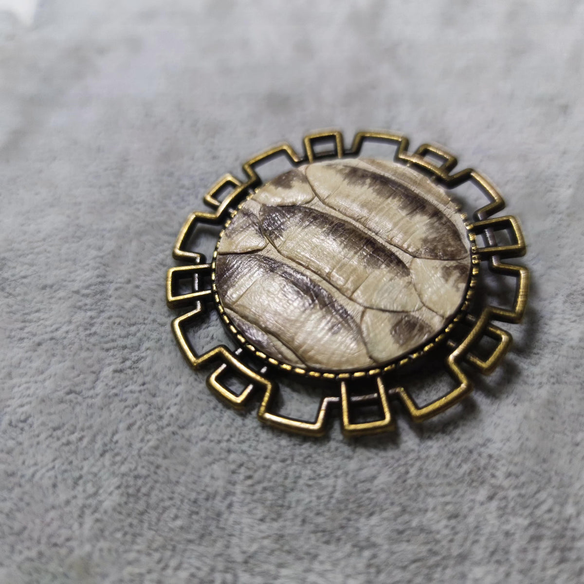 Snake Skin Brooch Antique Brass Bezel