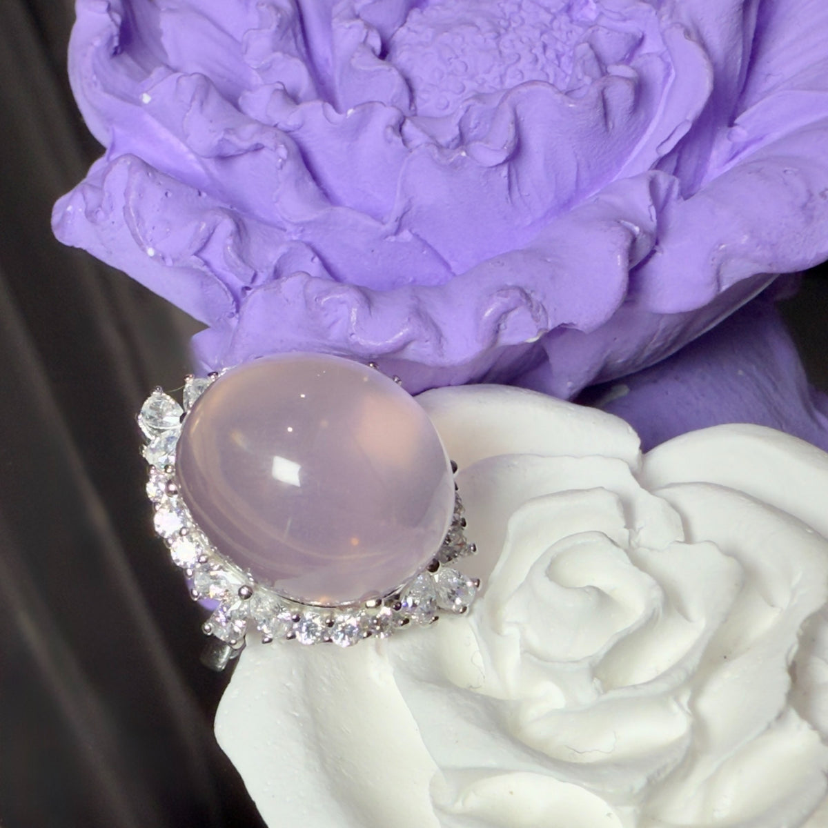 Pink Crystal Cabochon 925 Silver Ring