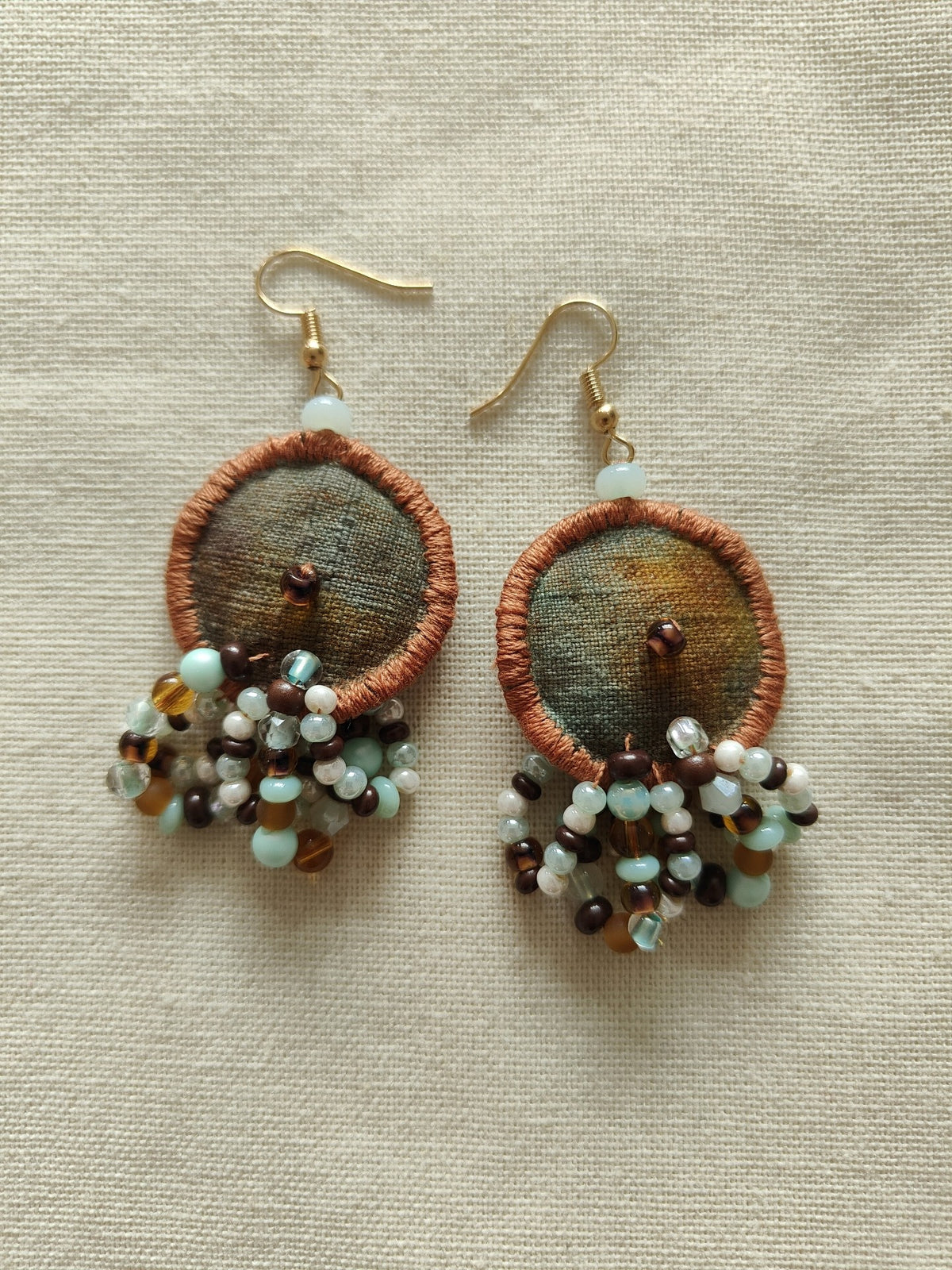 Handmade Fabric Earrings with Bead Tassel