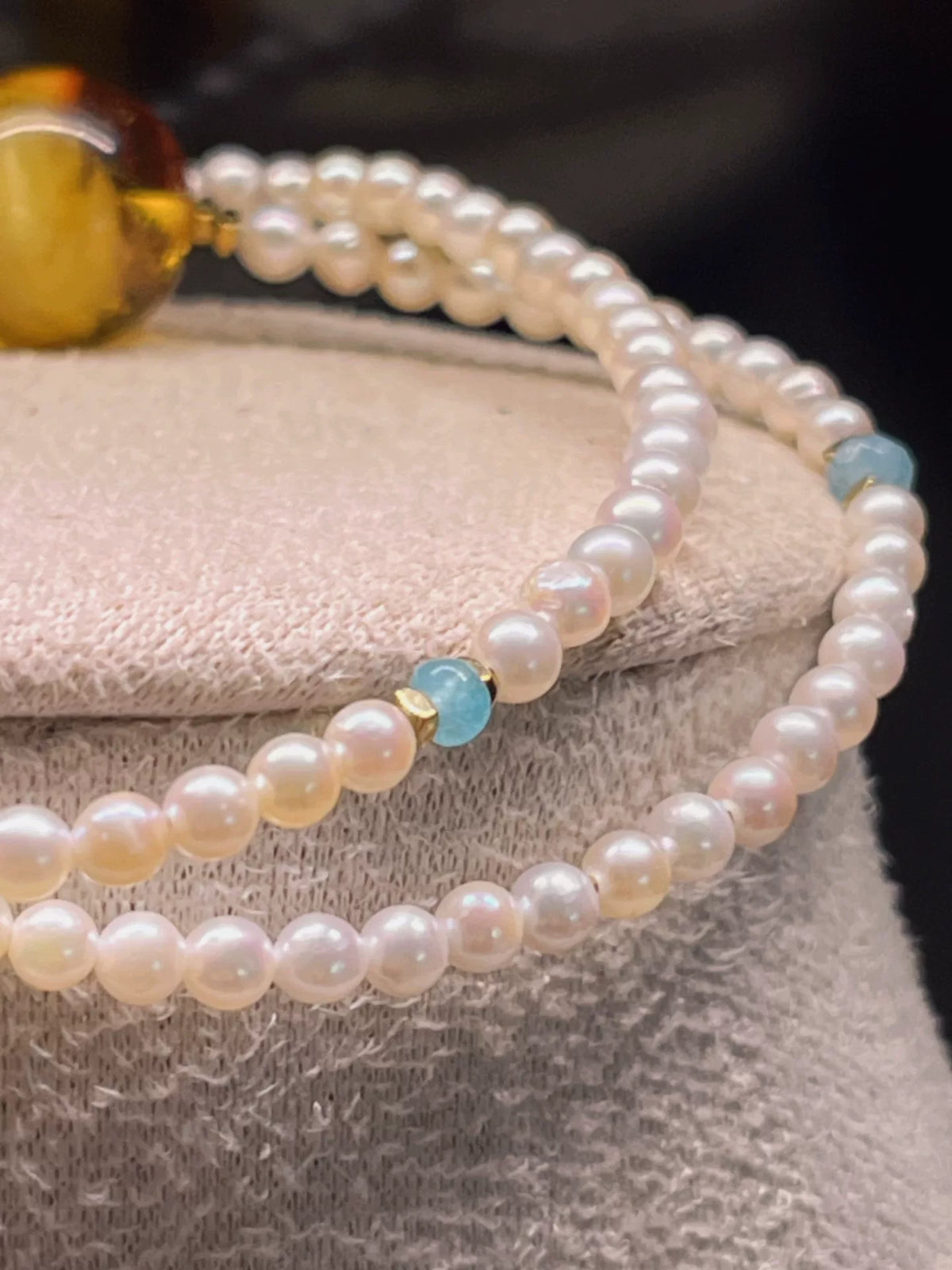 Collana con Perle, Ambra e Acquamarina