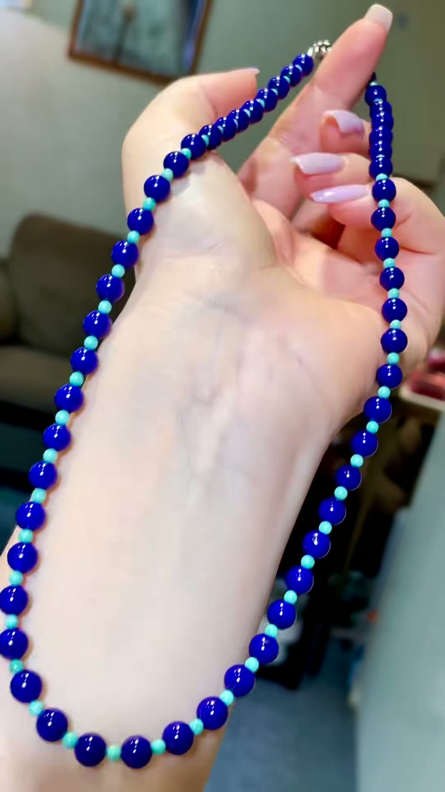 Collana con perline in lapislazzuli e turchese, 46 cm