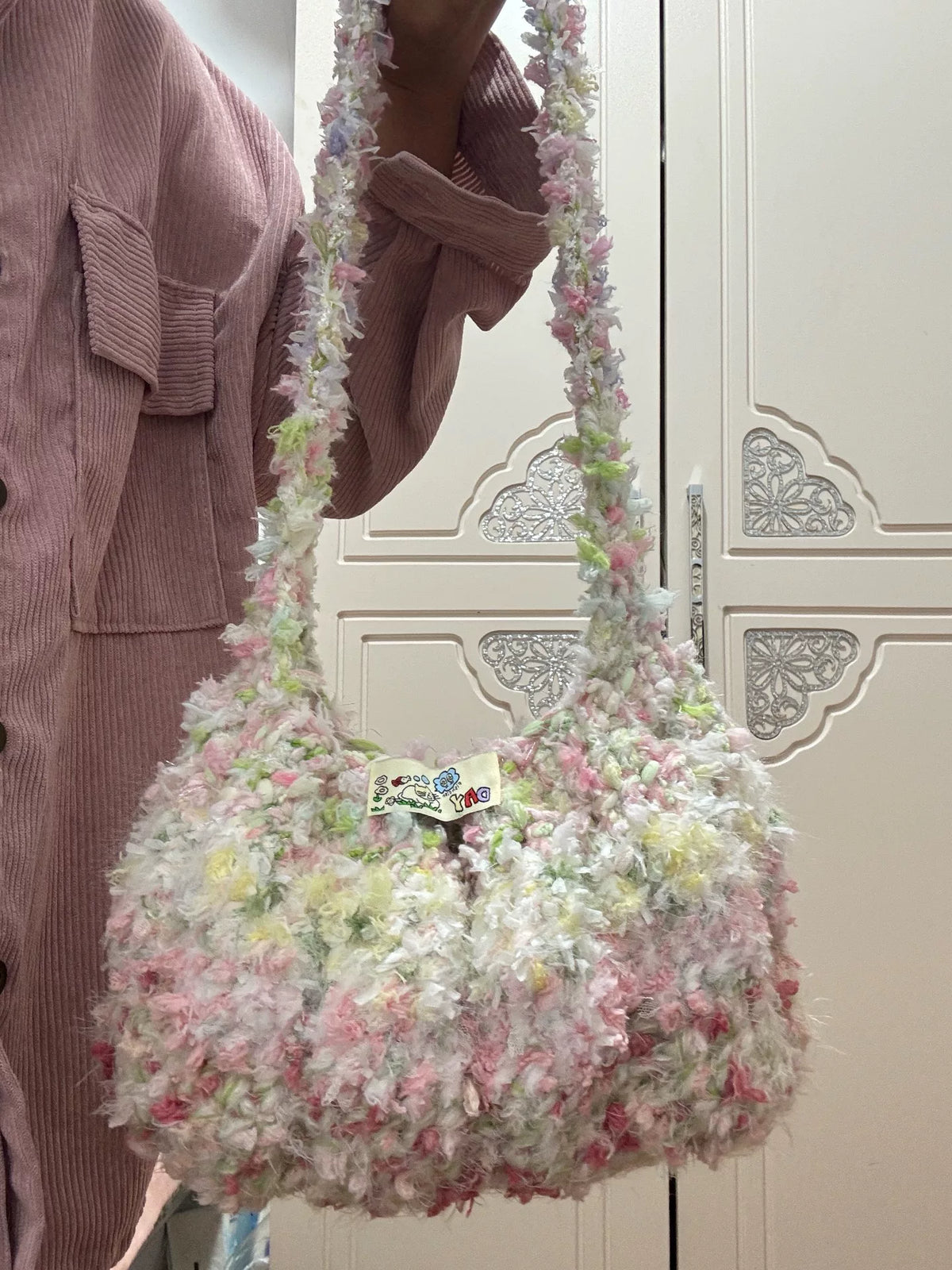 パステルコンフェッティ毛糸 ハンドメイド ショルダーバッグ