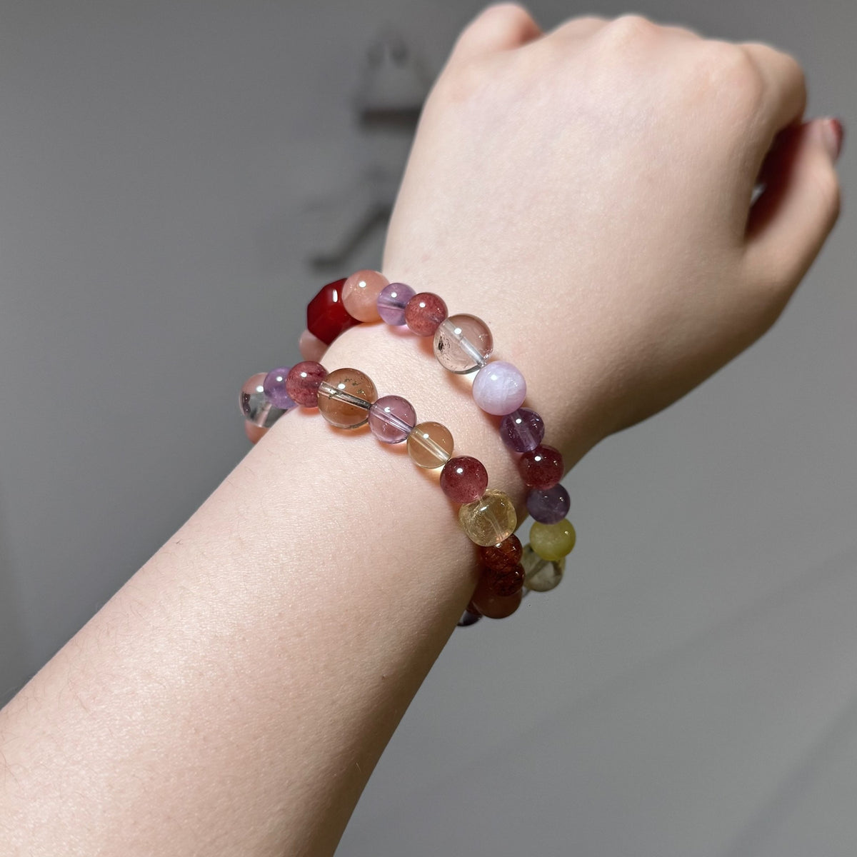Set doppio bracciale in cristallo Super Seven rosso
