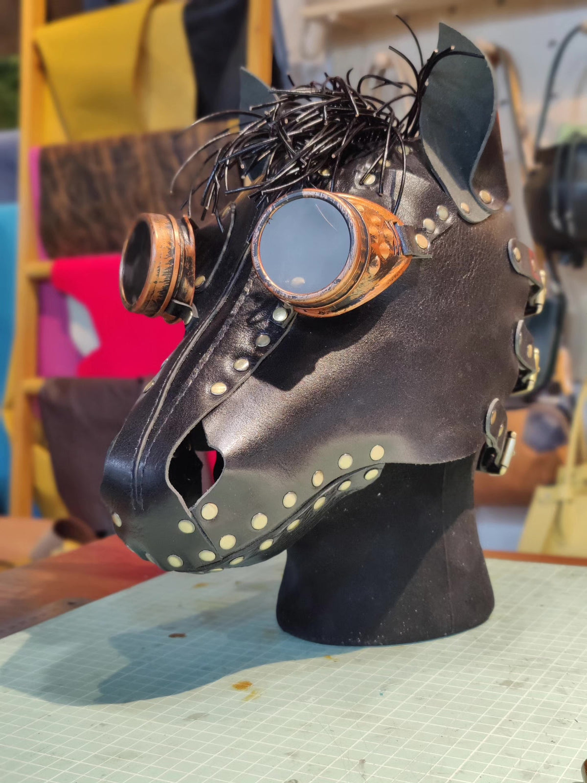 Custom Black Horse Steampunk Leather Mask