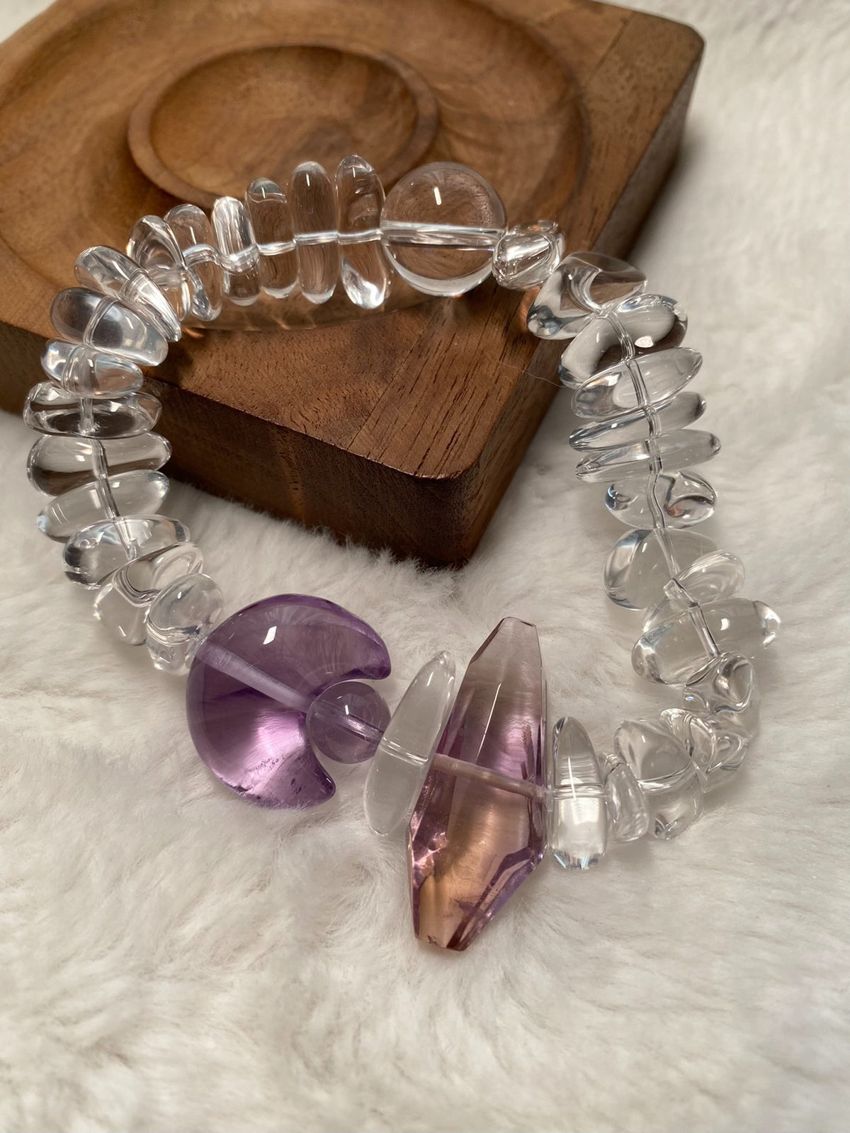 Clear Quartz Amethyst Beaded Bracelet
