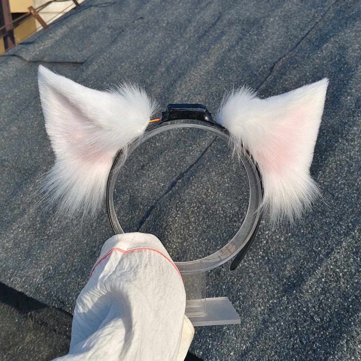 White Cat Ear Headband with Pink Inner