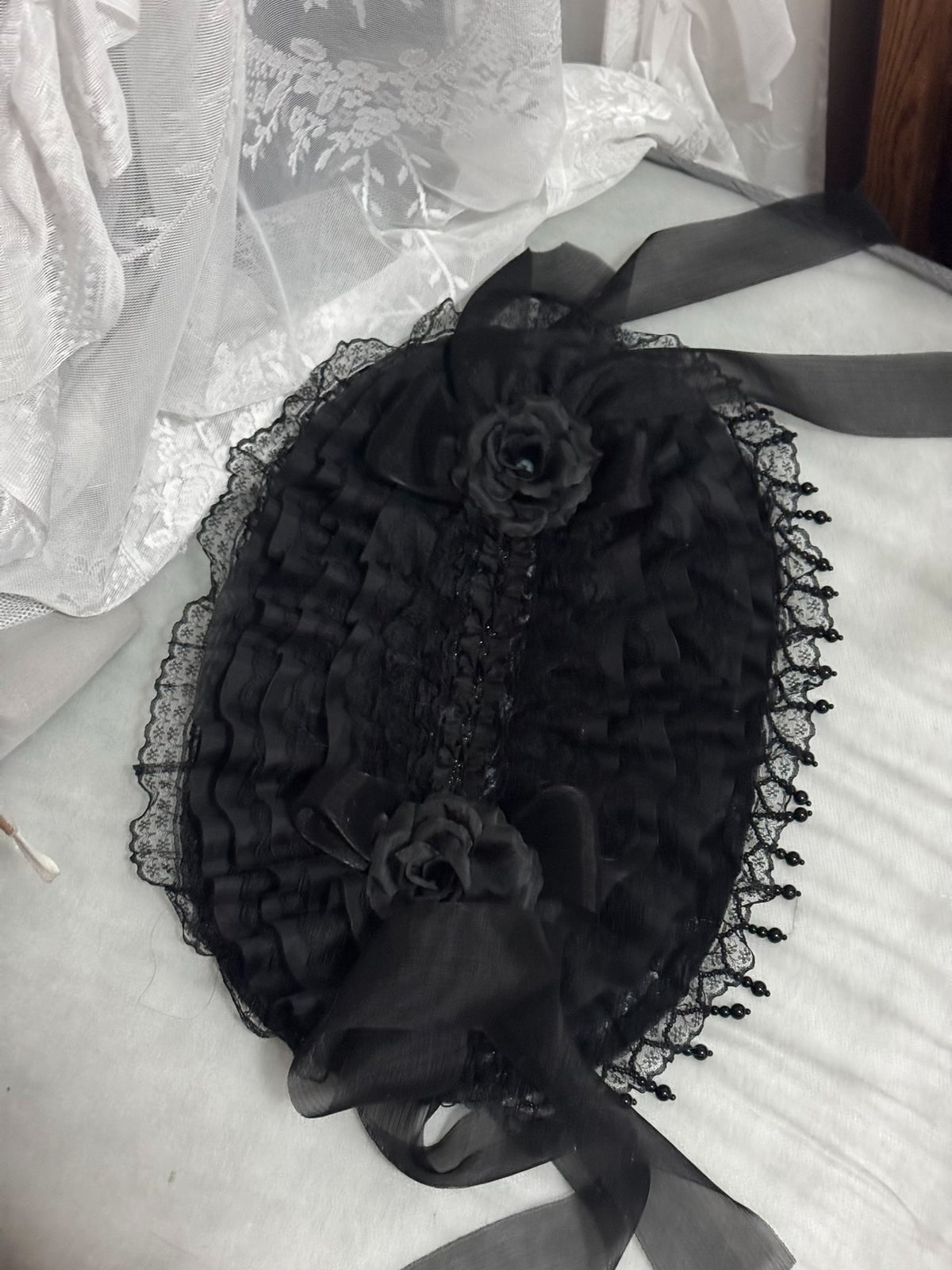 Gothic Lolita Oval Fascinator with Beaded Fringe