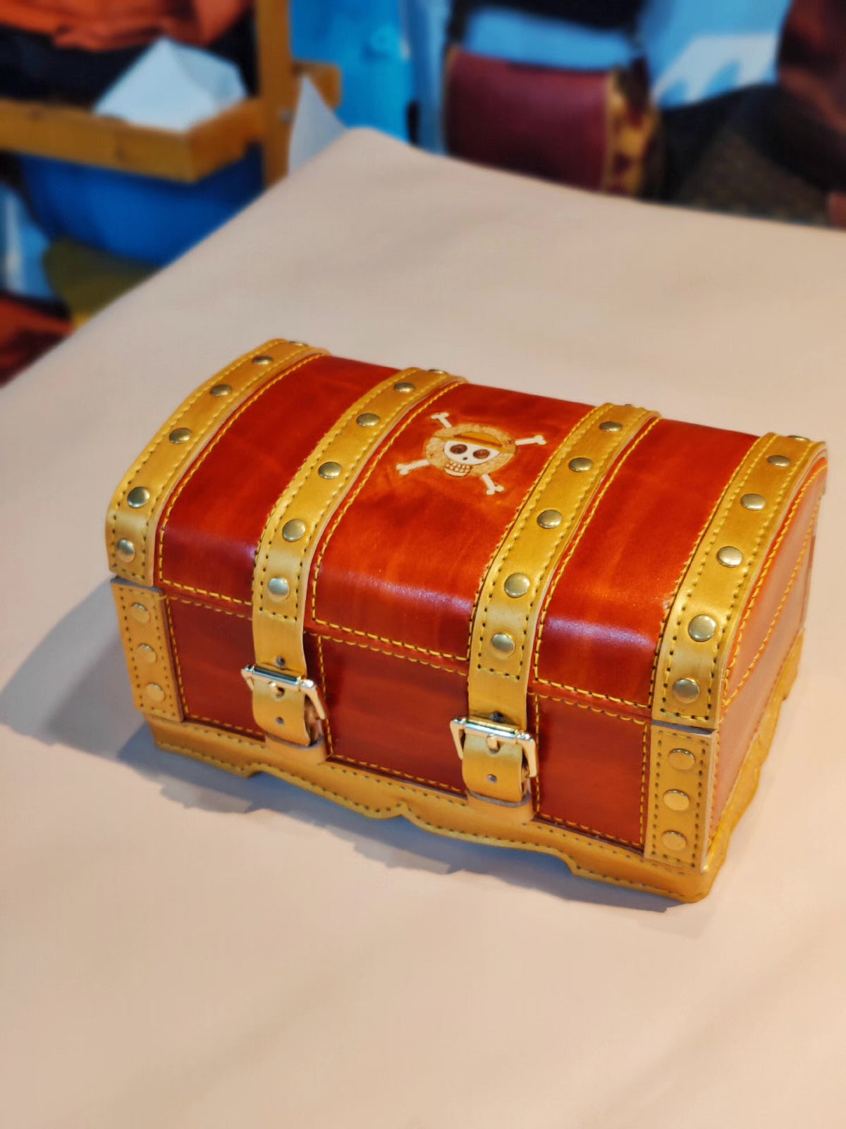 Handcrafted Leather Storage Chest with Buckles