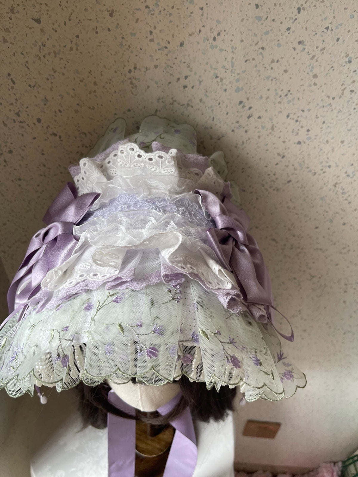 Lolita Green Purple Lace Bonnet Hat