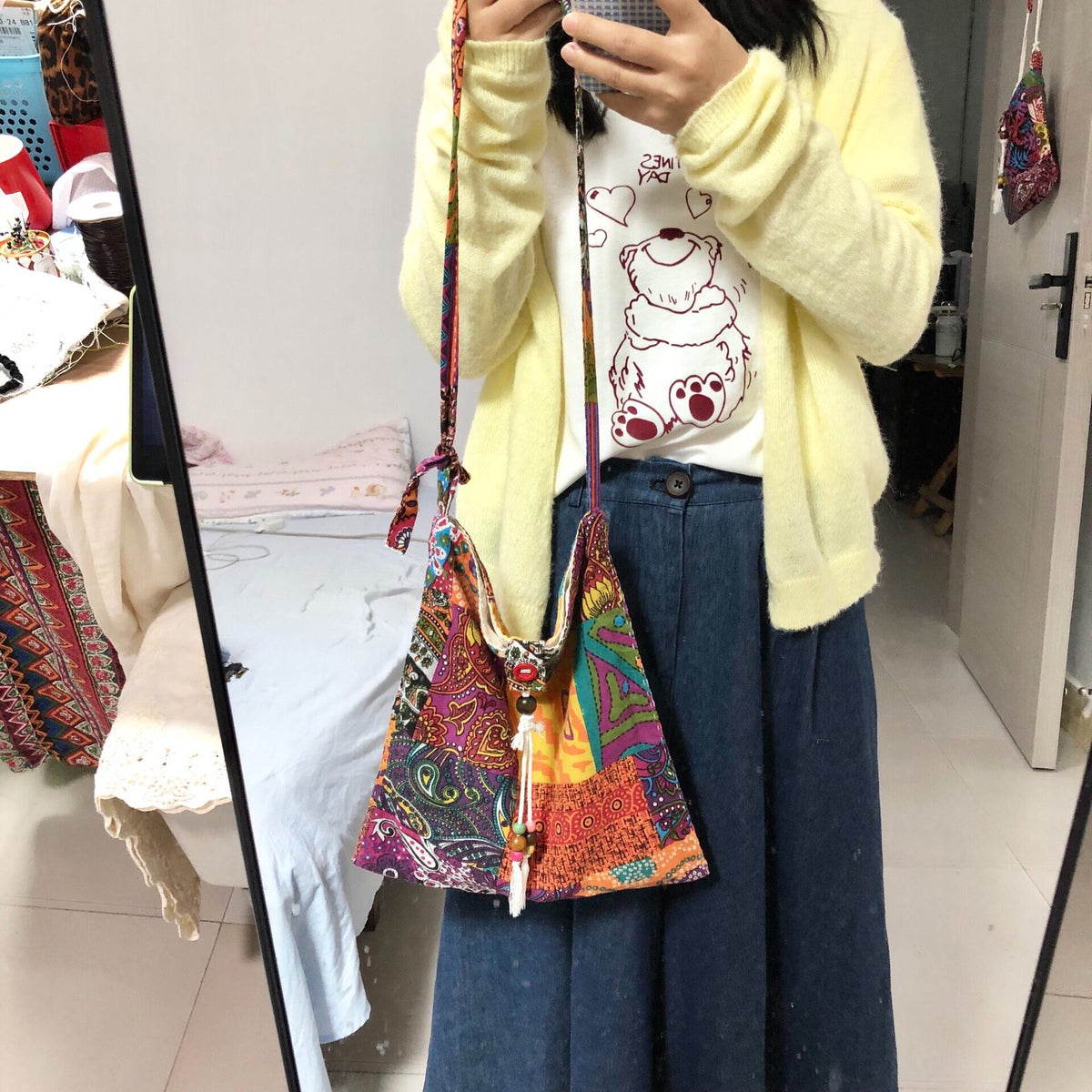 Handmade Patchwork Canvas Crossbody Shoulder Bag