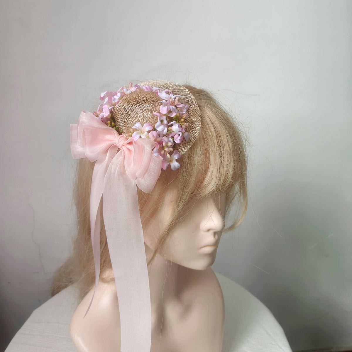ハンドメイド ピンクフラワーボウ ミニハット 5cm