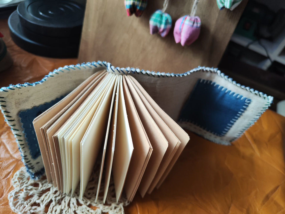 Handwoven Cloth Notebook with Whale Applique