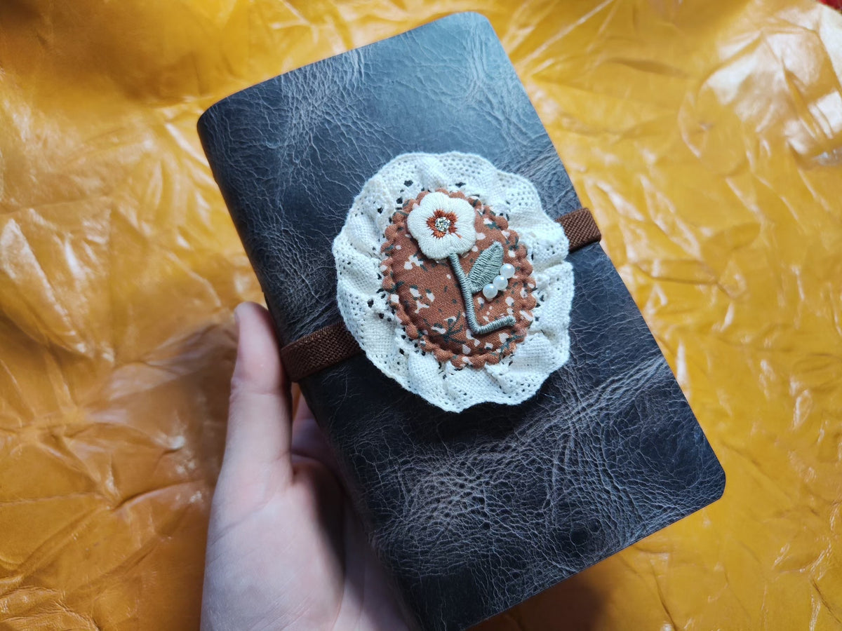 Cowhide Leather Journal with Floral Fabric Cover