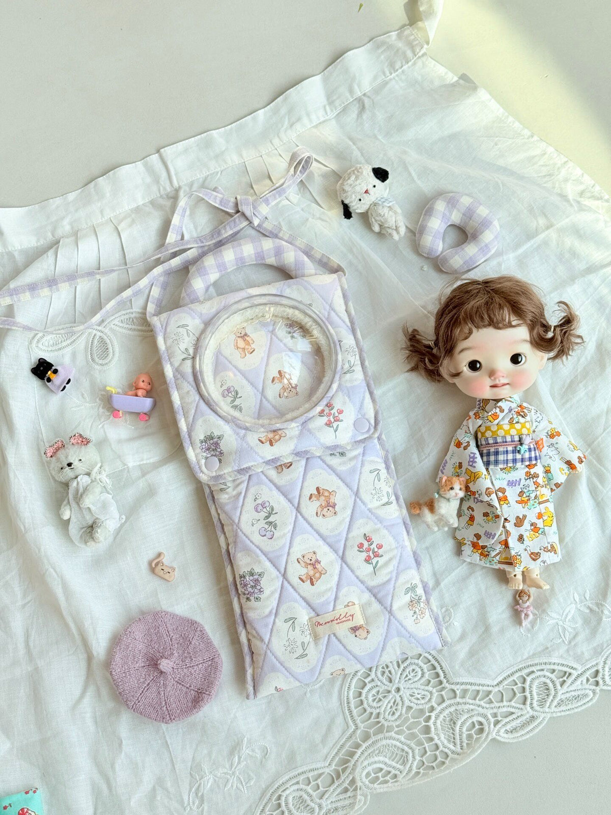 Quilted Lavender Doll Carrier Bag
