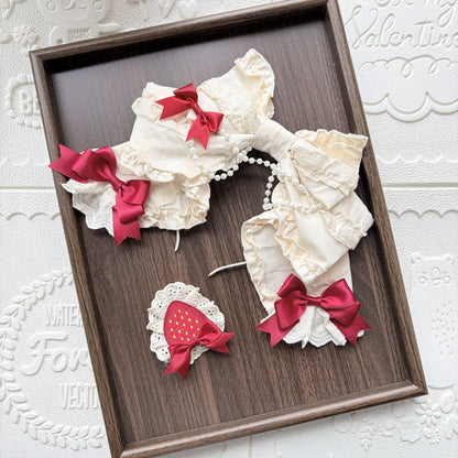 Lolita Cream Bow Headband with Detachable Strawberry Brooch
