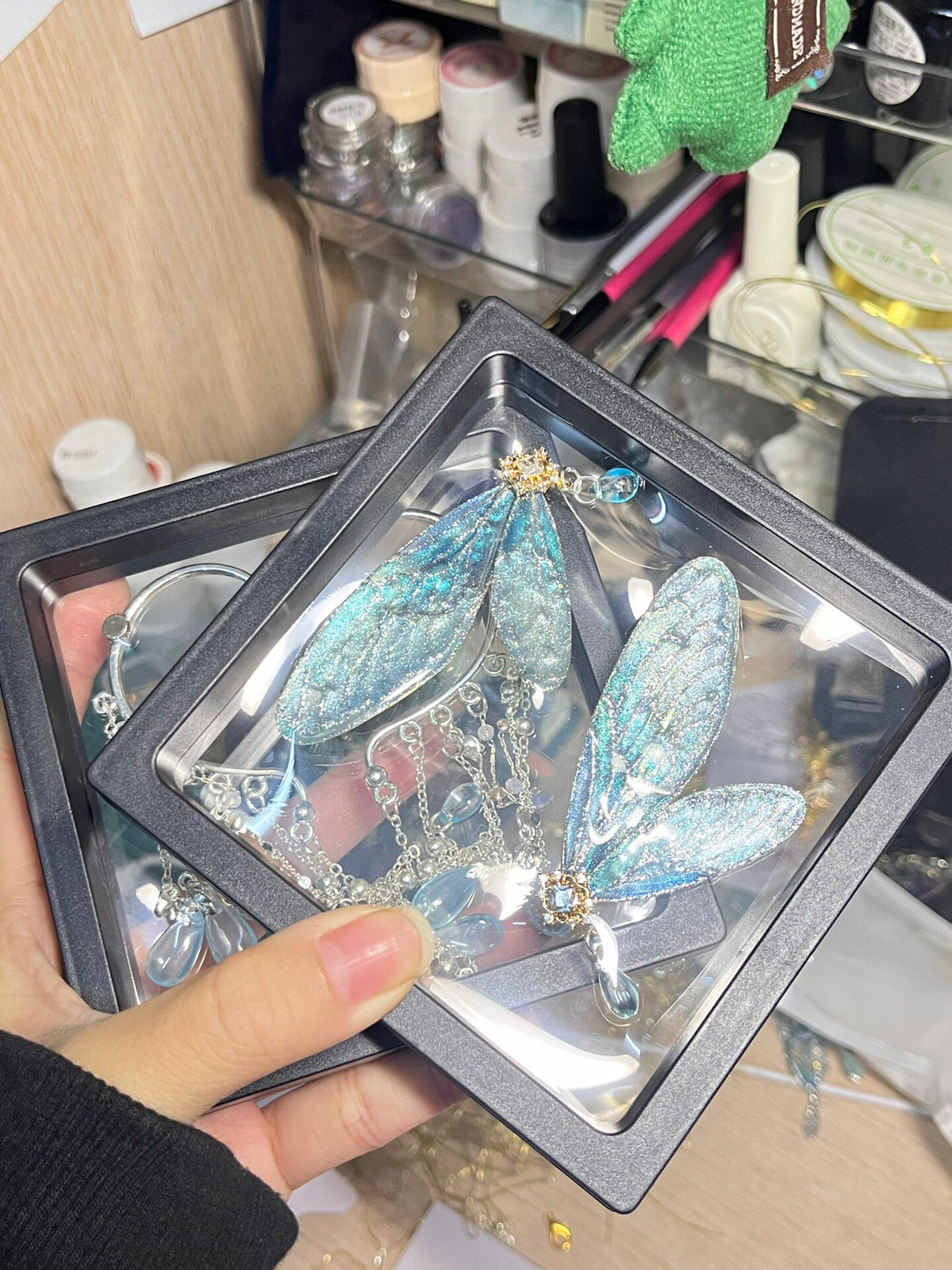 Iridescent Cicada Wing Ear Cuff Hair Clip Pair