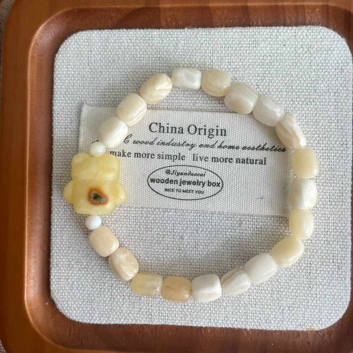 Natural Amber Bear Bracelet Yellow Calcite