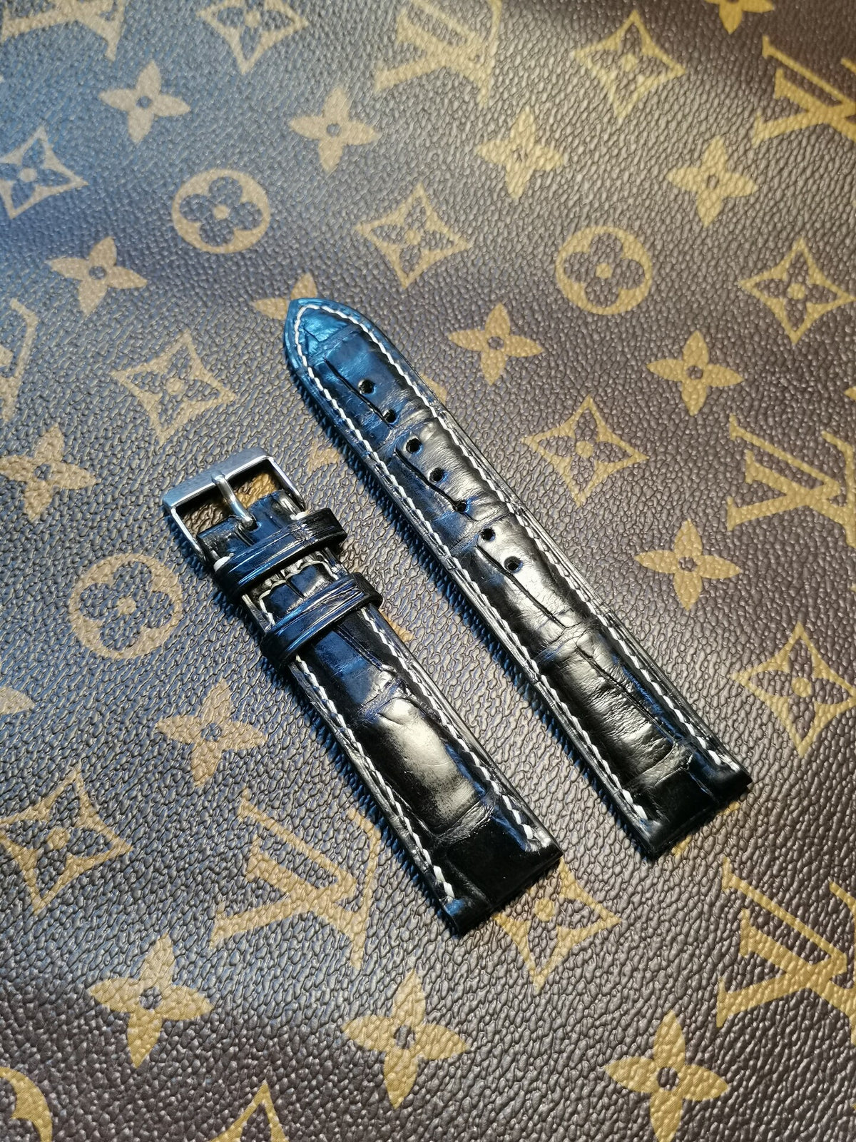Handmade Crocodile Leather Watch Strap Black