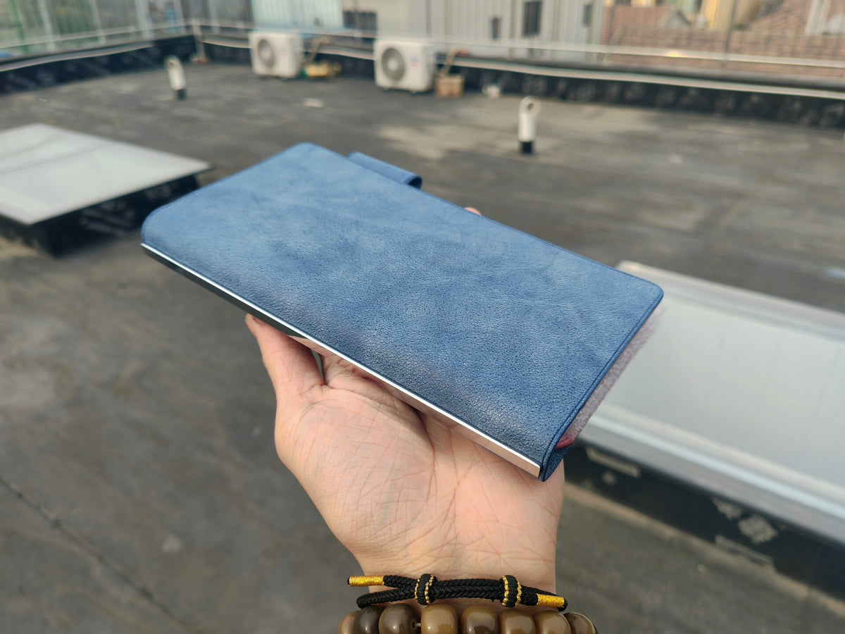 Couverture de semier à anneaux A6 cuir bleu et rose