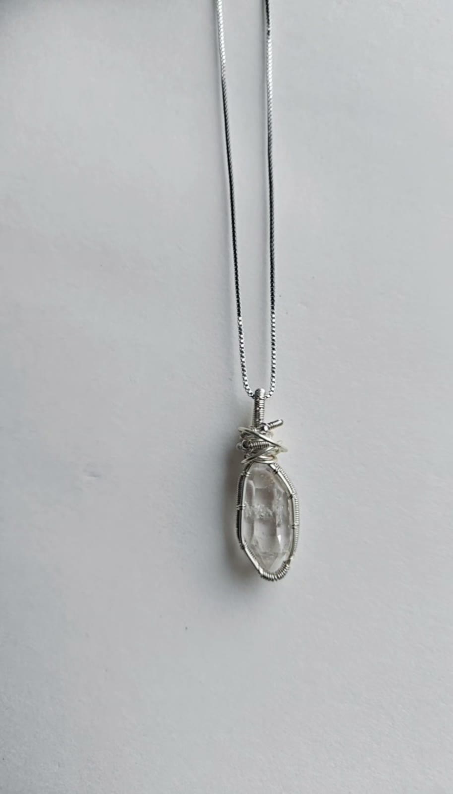 Handcrafted Wire Wrapped Clear Crystal Pendant Necklace
