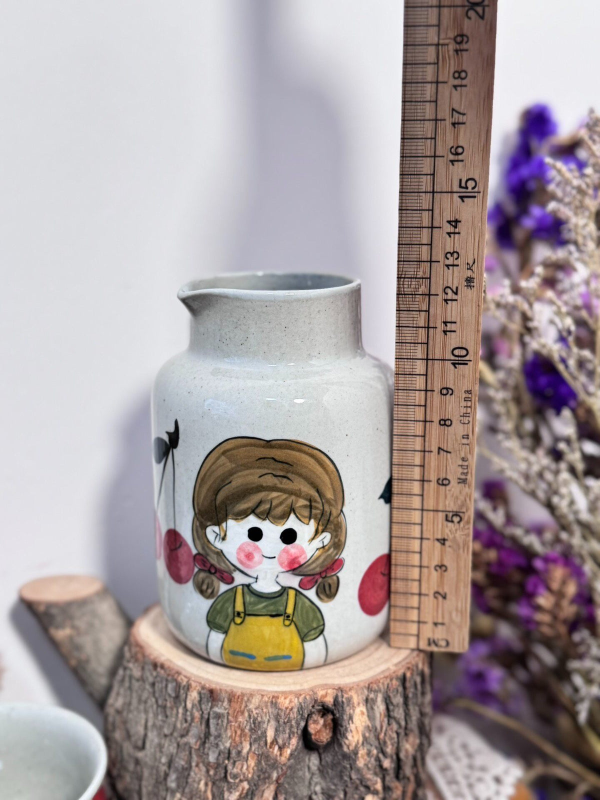 Hand Painted Ceramic Pitcher Set with Cherry Design