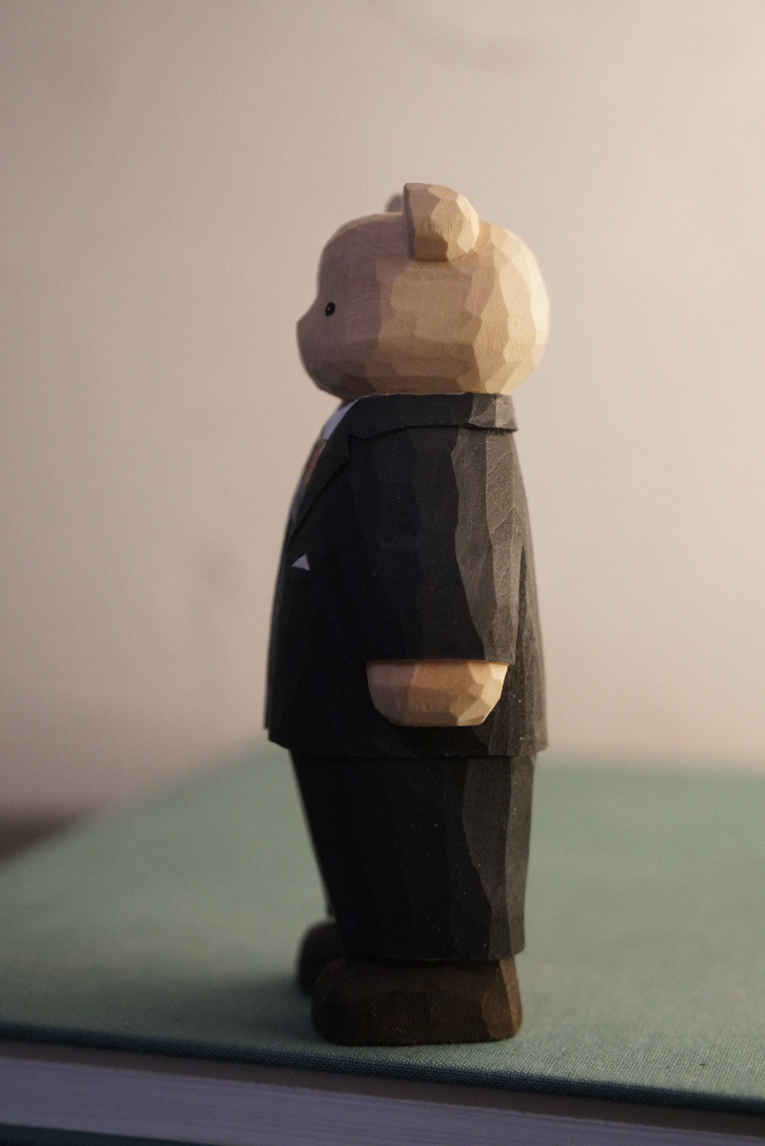 Handcrafted Basswood Bear Figurine in British Gentleman Suit