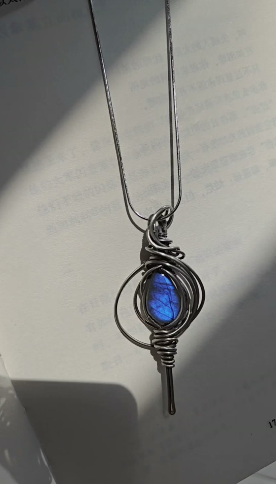 Labradorite Pendant Necklace Aged Copper Titanium Steel Chain
