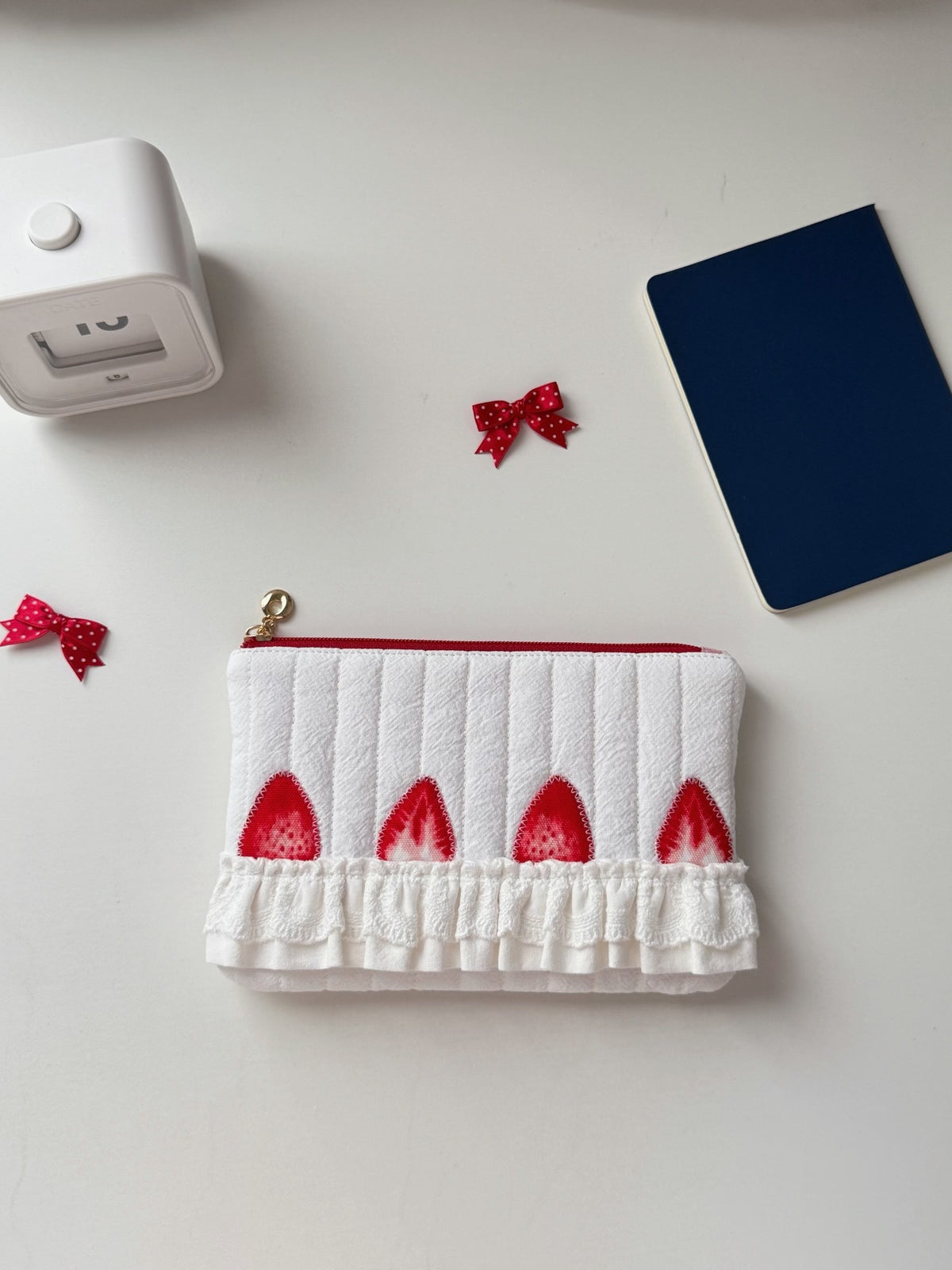 Quilted Strawberry Flat Pouch