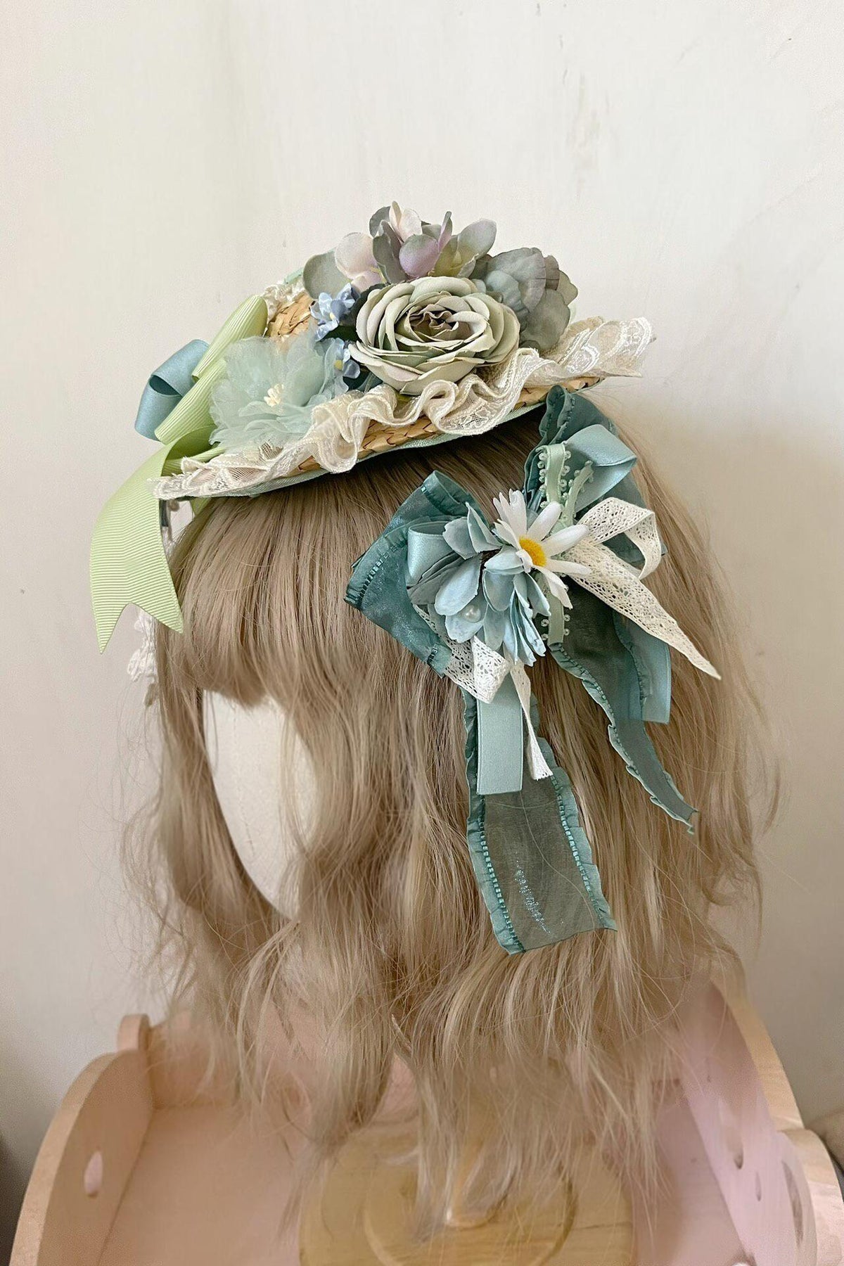 Handmade Lolita Side Clip Matcha Green Bow