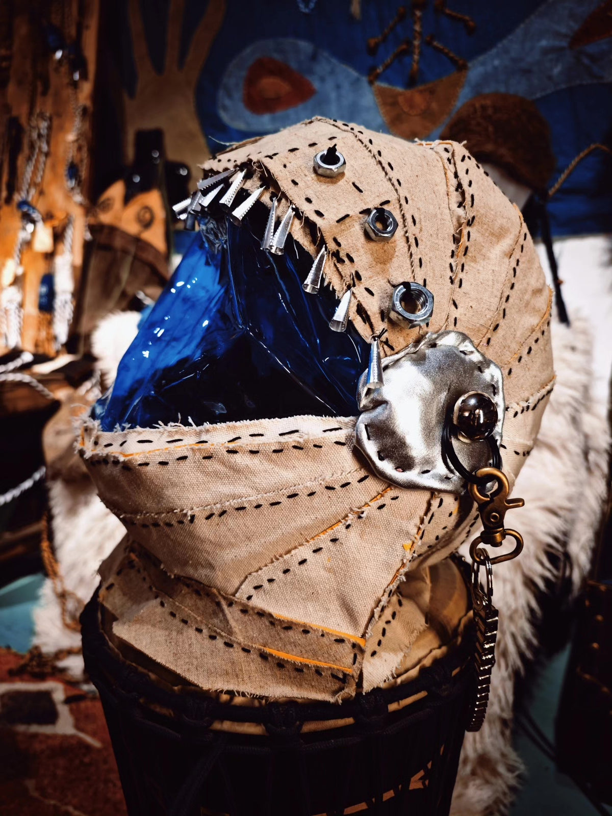 Handcrafted Alien Helmet with Blue Visor