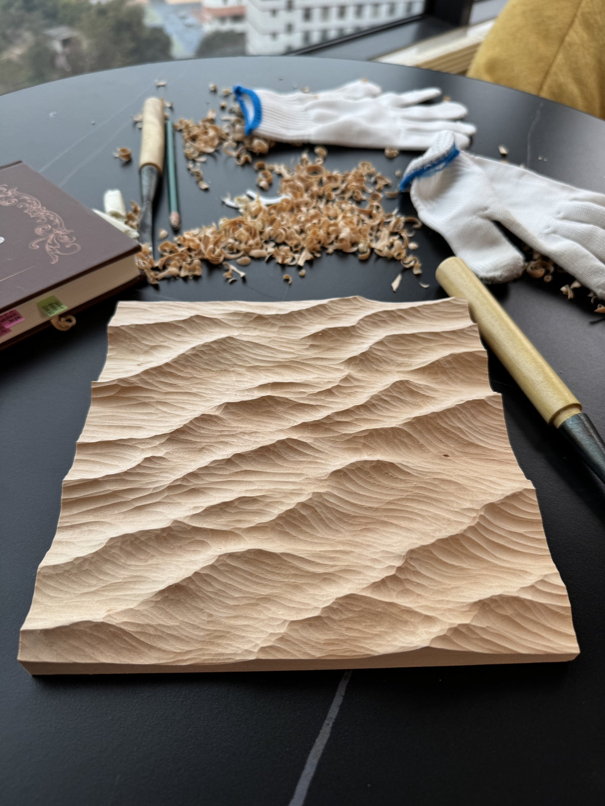Handcrafted Linden Wood Wave Carving 20cm