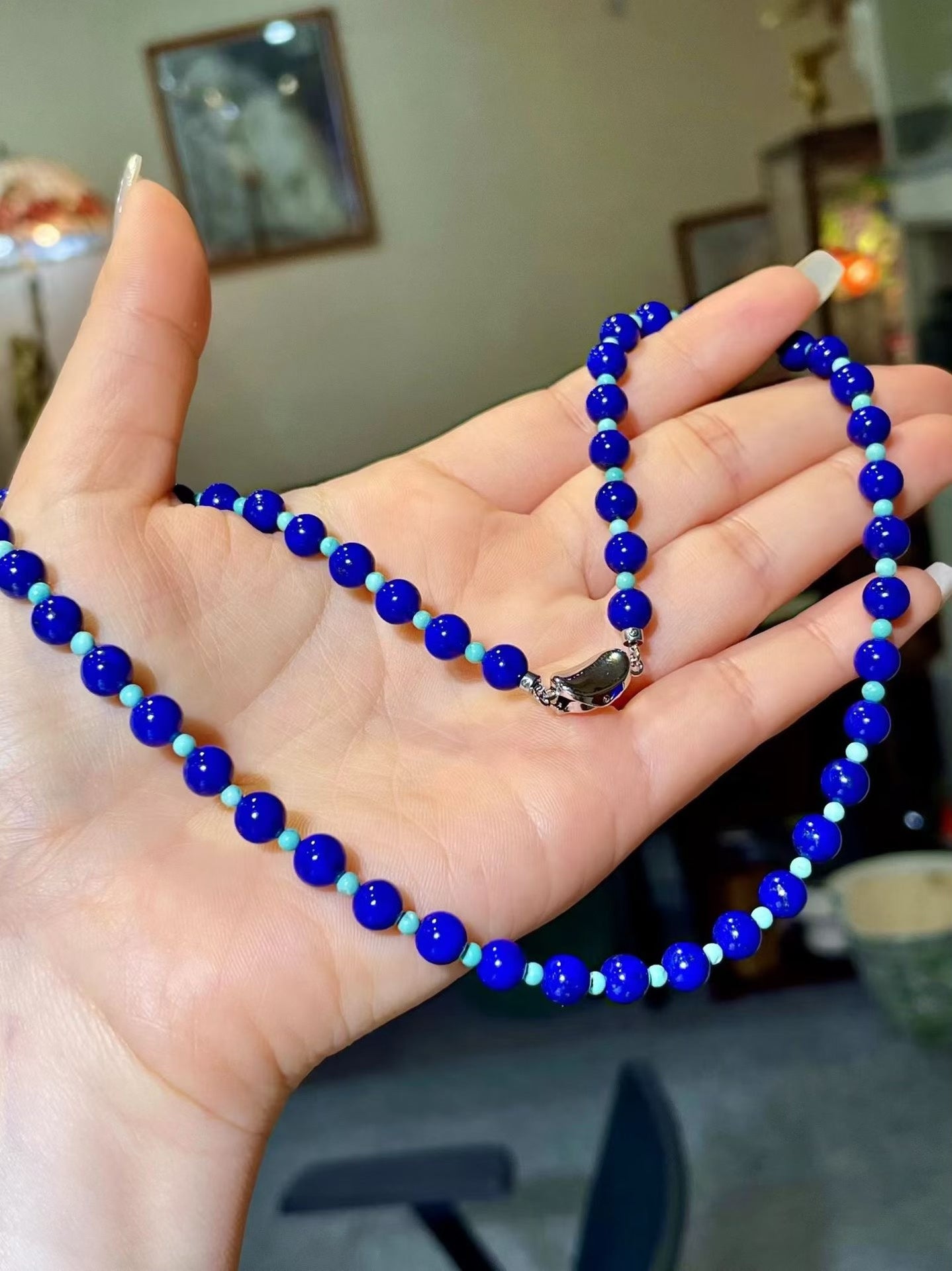 Lapis Lazuli and Turquoise Beaded Necklace, 45cm