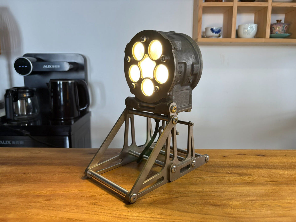 Industrial Desk Lamp with Repurposed Automotive Parts