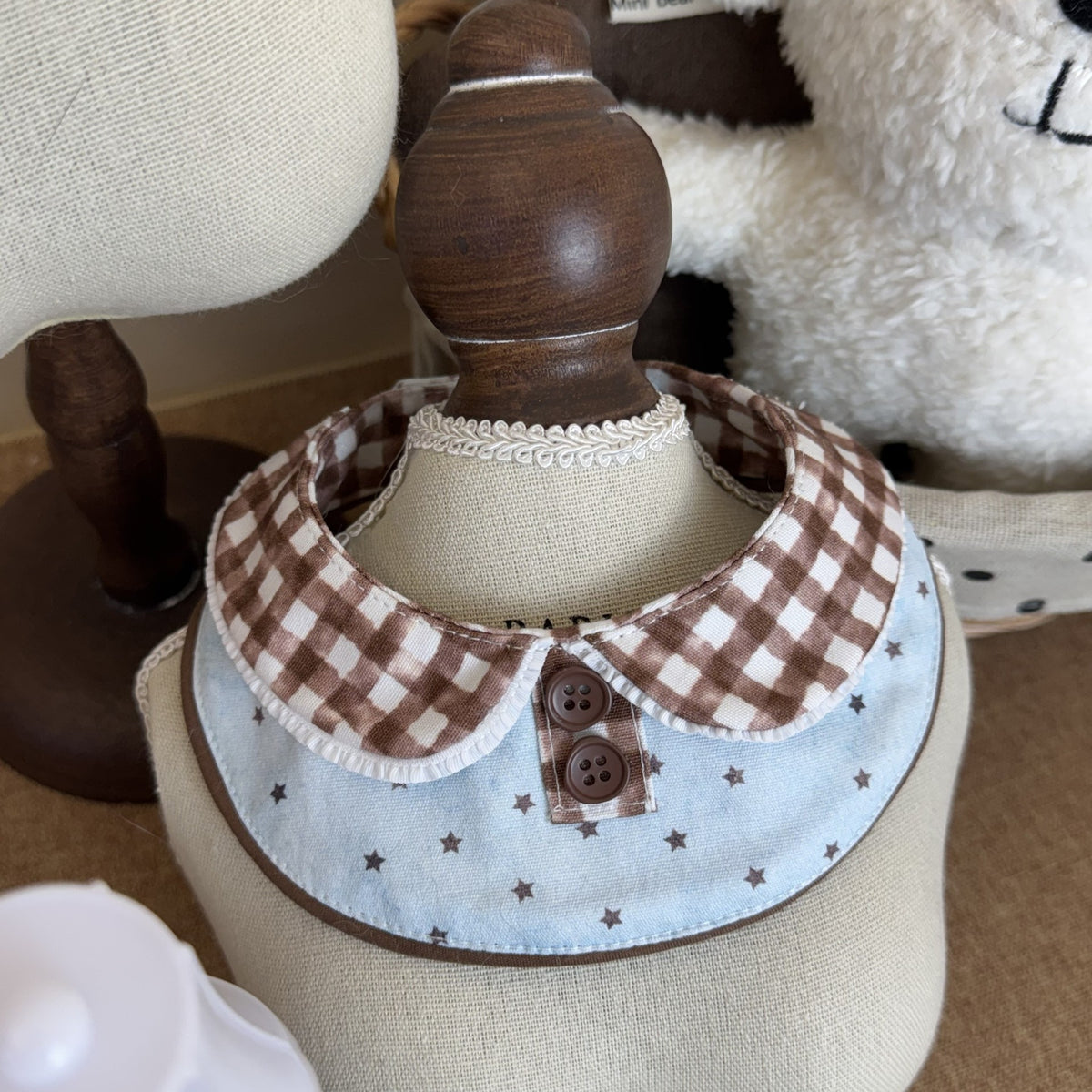 Light Blue Star Pet Drool Bib with Gingham Collar