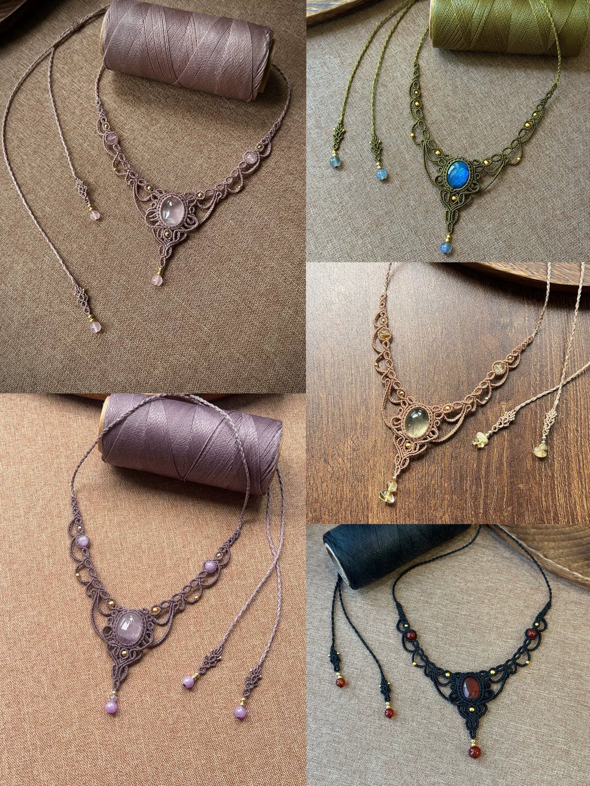 Handgeknoopt macrameketting met grote steen