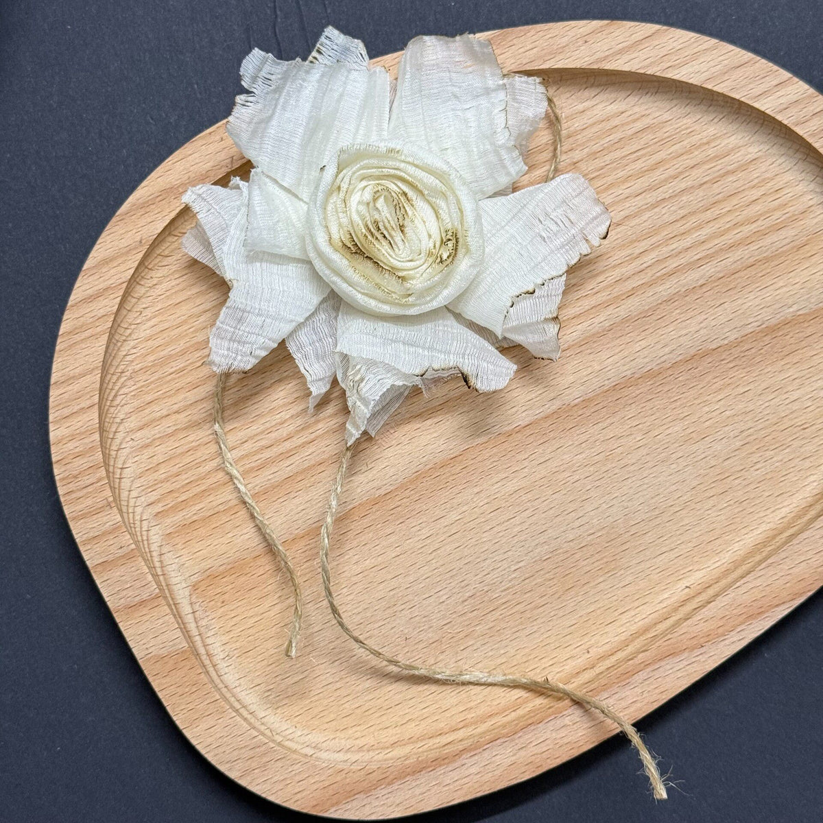 Handmade Fabric Rose Brooch Distressed Petals