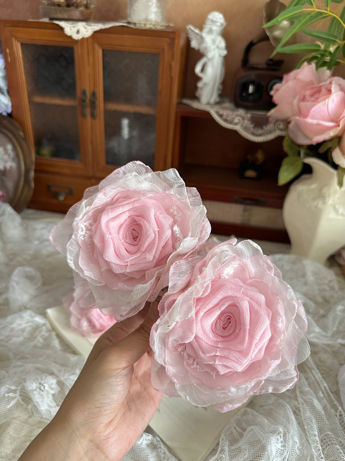 Handmade Fabric Rose Claw Clip 13cm