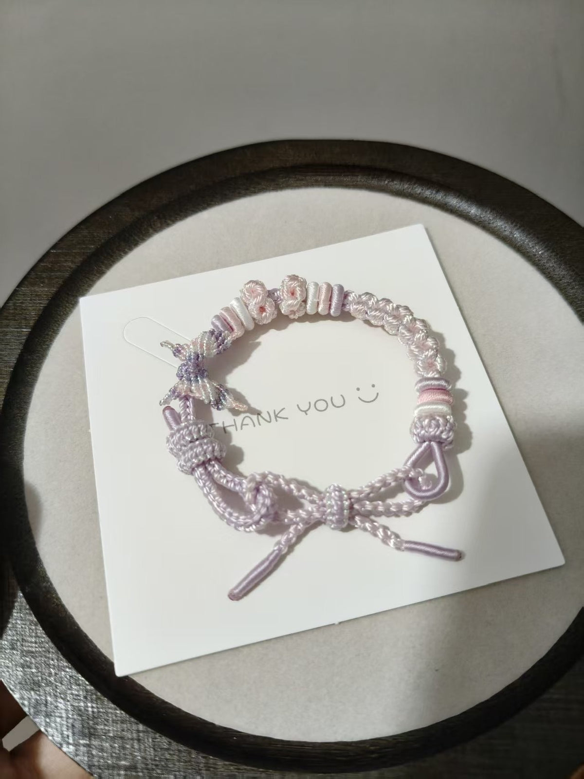 Handwoven Lavender Bracelet with Floral Charm