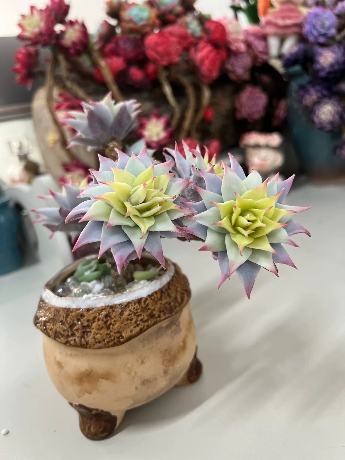 Resin Clay Succulent Seven Rosette Decor