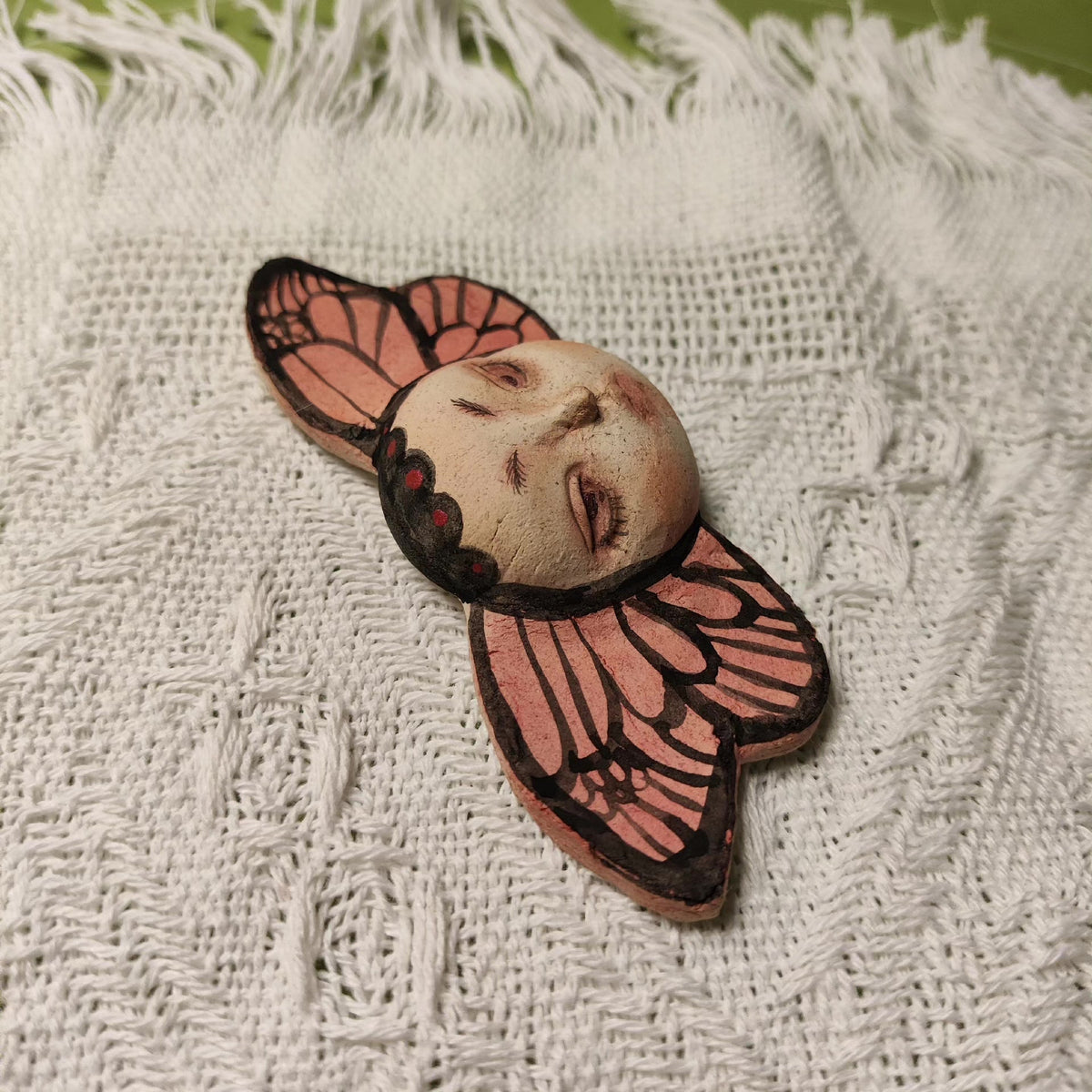 Butterfly Face Brooch Handcrafted Clay Art