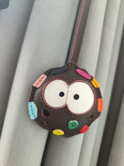 Cookie-Shaped Keychain with Colorful Patches and Eyes