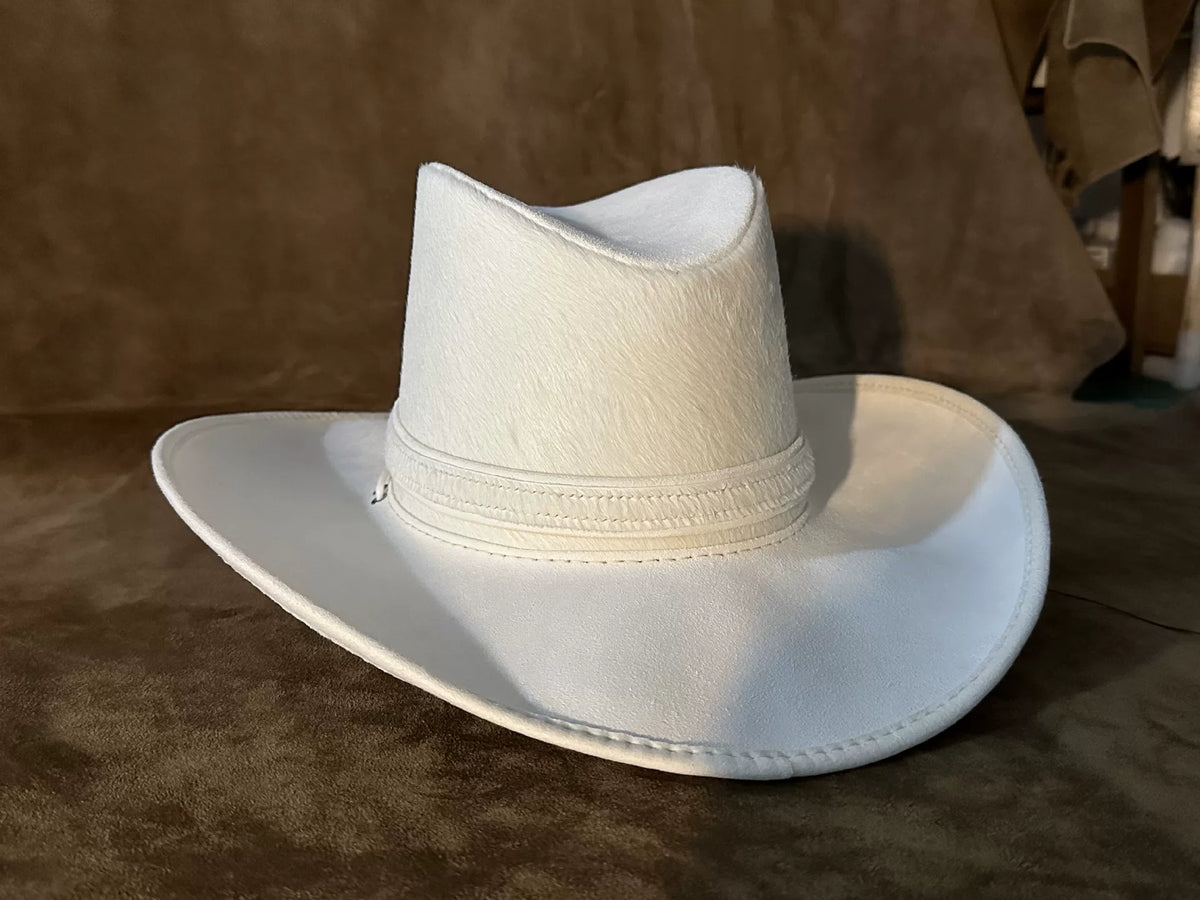 Chapeau cowboy en cuir de cheval blanc - visière plate