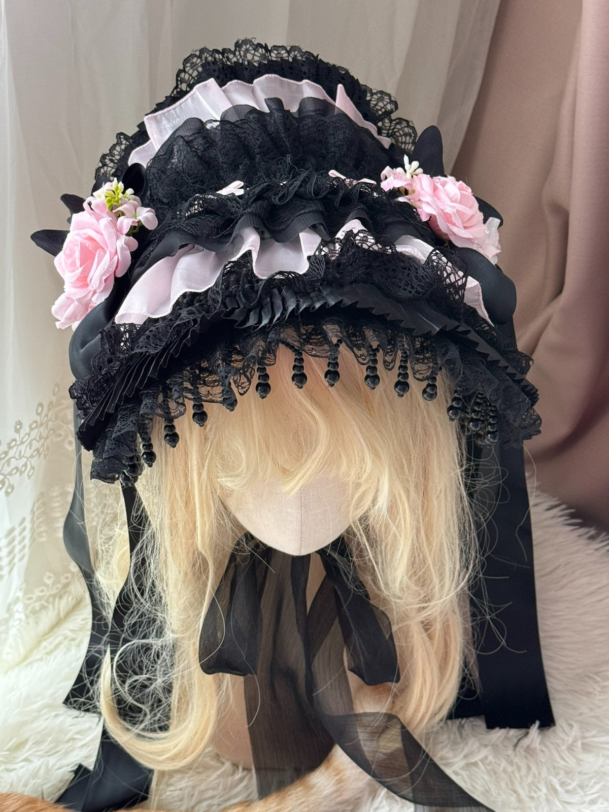 Black Pink Lolita Flat Hat Hair Accessory