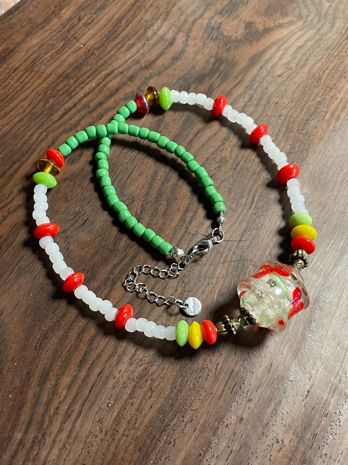 Handmade Beaded Necklace Multicolor Glass Beads